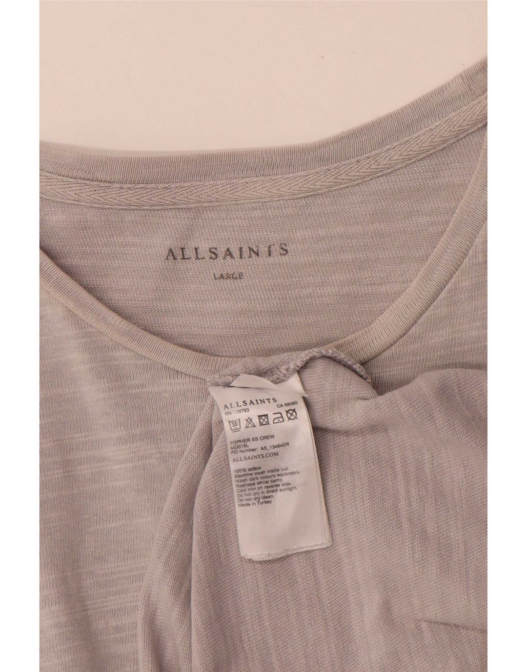 All Saints Mens T-Shirt Top Large Grey Flecked Cotton