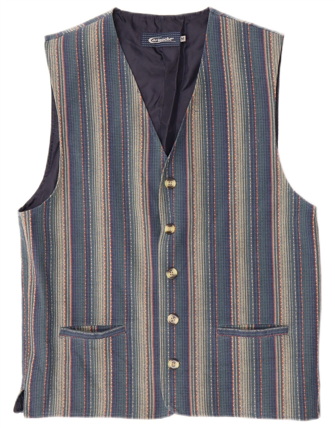 Cartouche Mens Gilet UK 38 Medium Blue Striped Cotton