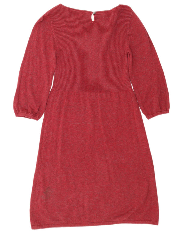 Fat Face Womens 3/4 Sleeve Jumper Dress UK 10 Small Red Cotton