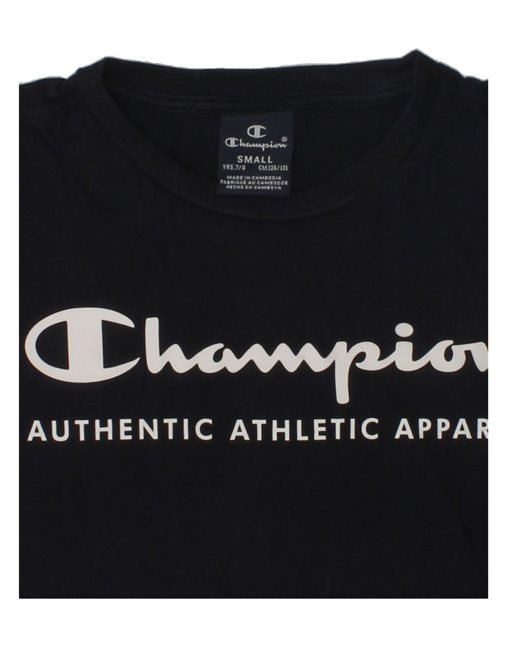 CHAMPION Boys Graphic T-Shirt Top 7-8 Years Small Navy Blue Cotton | Vintage Champion | Thrift | Second-Hand Champion | Used Clothing | Messina Hembry 