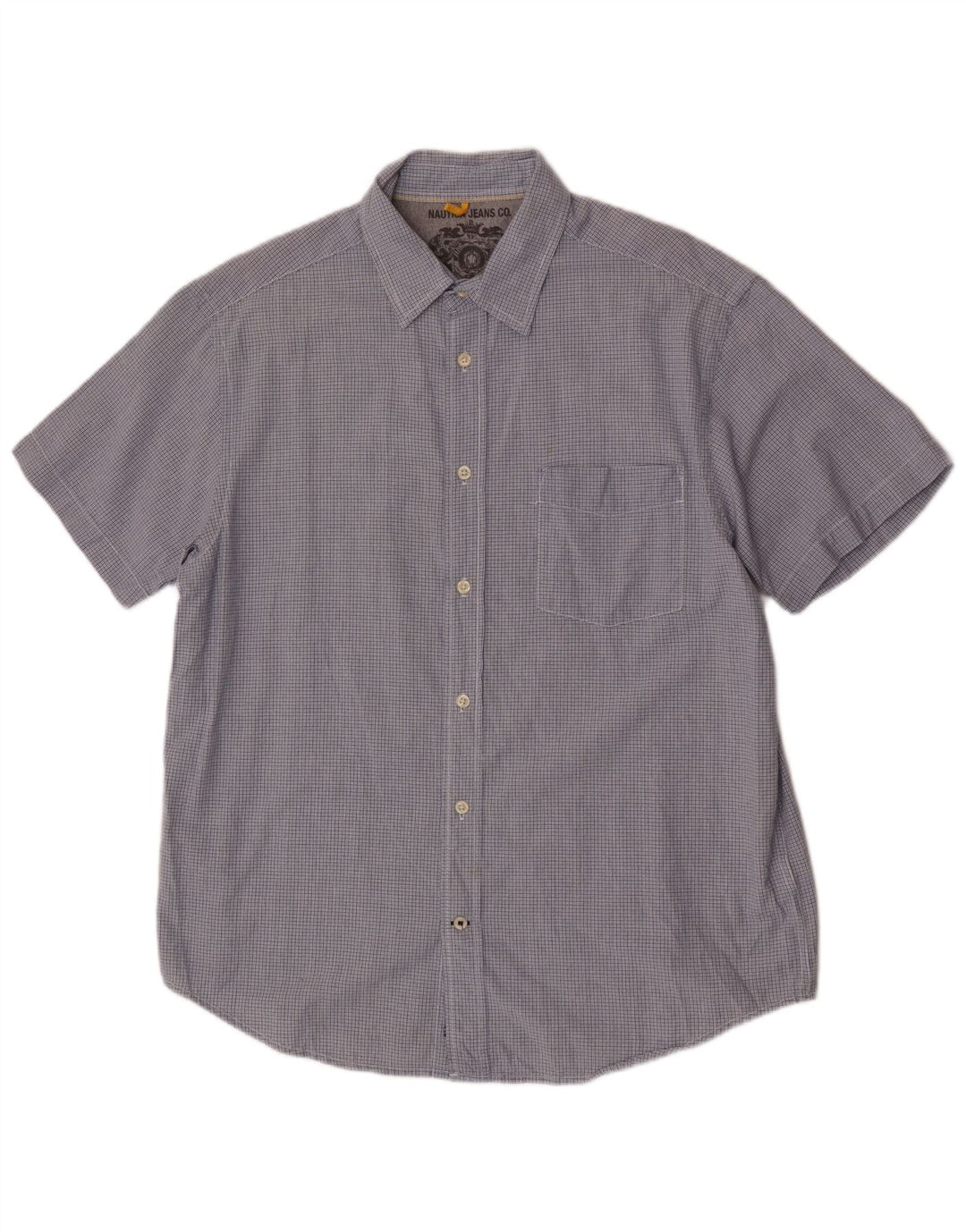 Nautica Mens Short Sleeve Regular Fit Shirt Large Blue Check Cotton