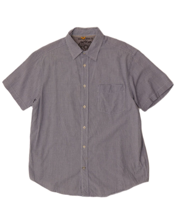 Nautica Mens Short Sleeve Regular Fit Shirt Large Blue Check Cotton
