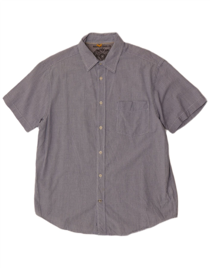 Nautica Mens Short Sleeve Regular Fit Shirt Large Blue Check Cotton