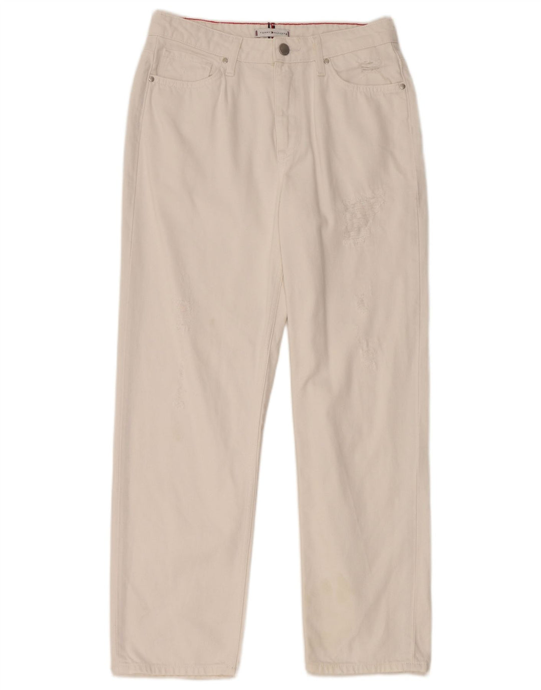 TOMMY HILFIGER Womens Distressed Straight Jeans W29 L28 White Cotton