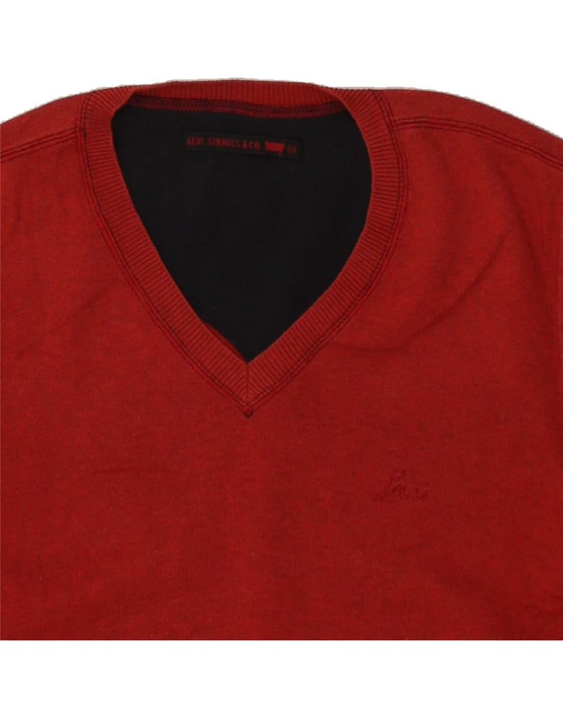 LEVI'S Mens V-Neck Jumper Sweater Medium Red Cotton | Vintage Levi's | Thrift | Second-Hand Levi's | Used Clothing | Messina Hembry 