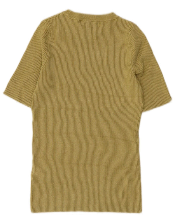 Marks & Spencer Womens Crop Crew Neck Jumper Sweater UK 6 XS Khaki