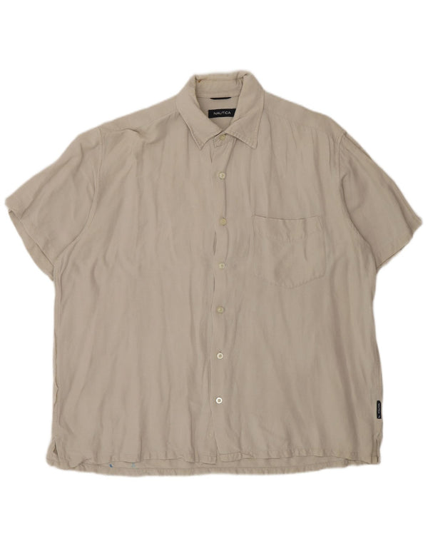 Nautica Mens Short Sleeve Shirt Large Grey Linen