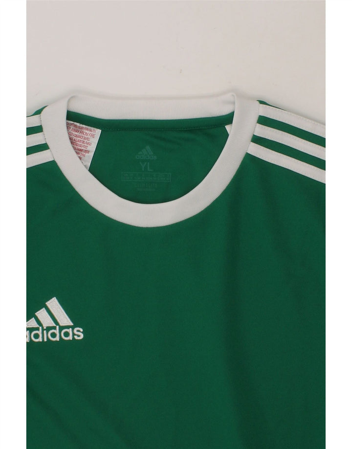 ADIDAS Boys Climalite T-Shirt Top 15-16 Years Large Green Polyester Vintage Adidas and Second-Hand Adidas from Messina Hembry 