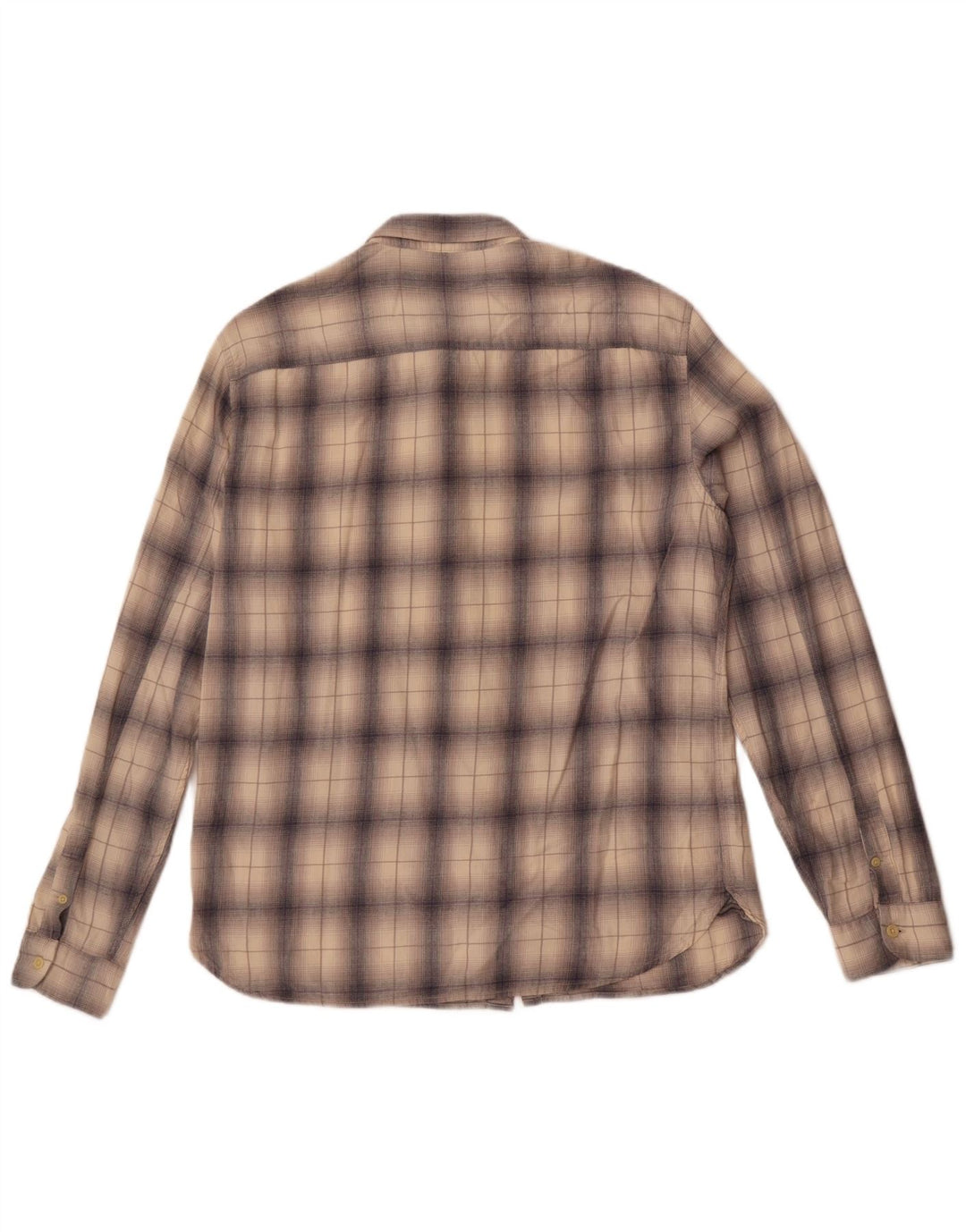 All Saints Mens Flannel Shirt Large Beige Check Cotton