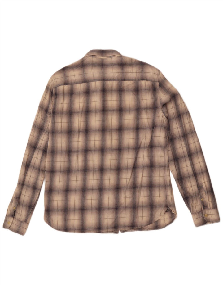 All Saints Mens Flannel Shirt Large Beige Check Cotton