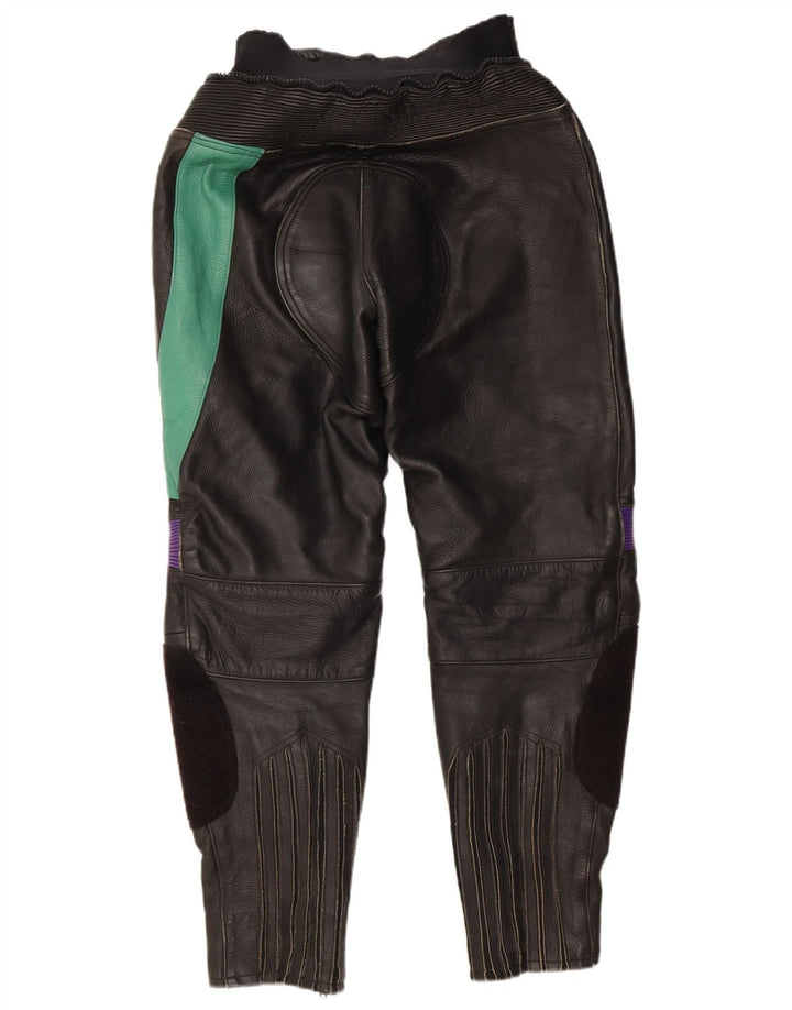 VINTAGE Womens Trousers EU 38 Medium W28 L27 Black Colourblock Leather
