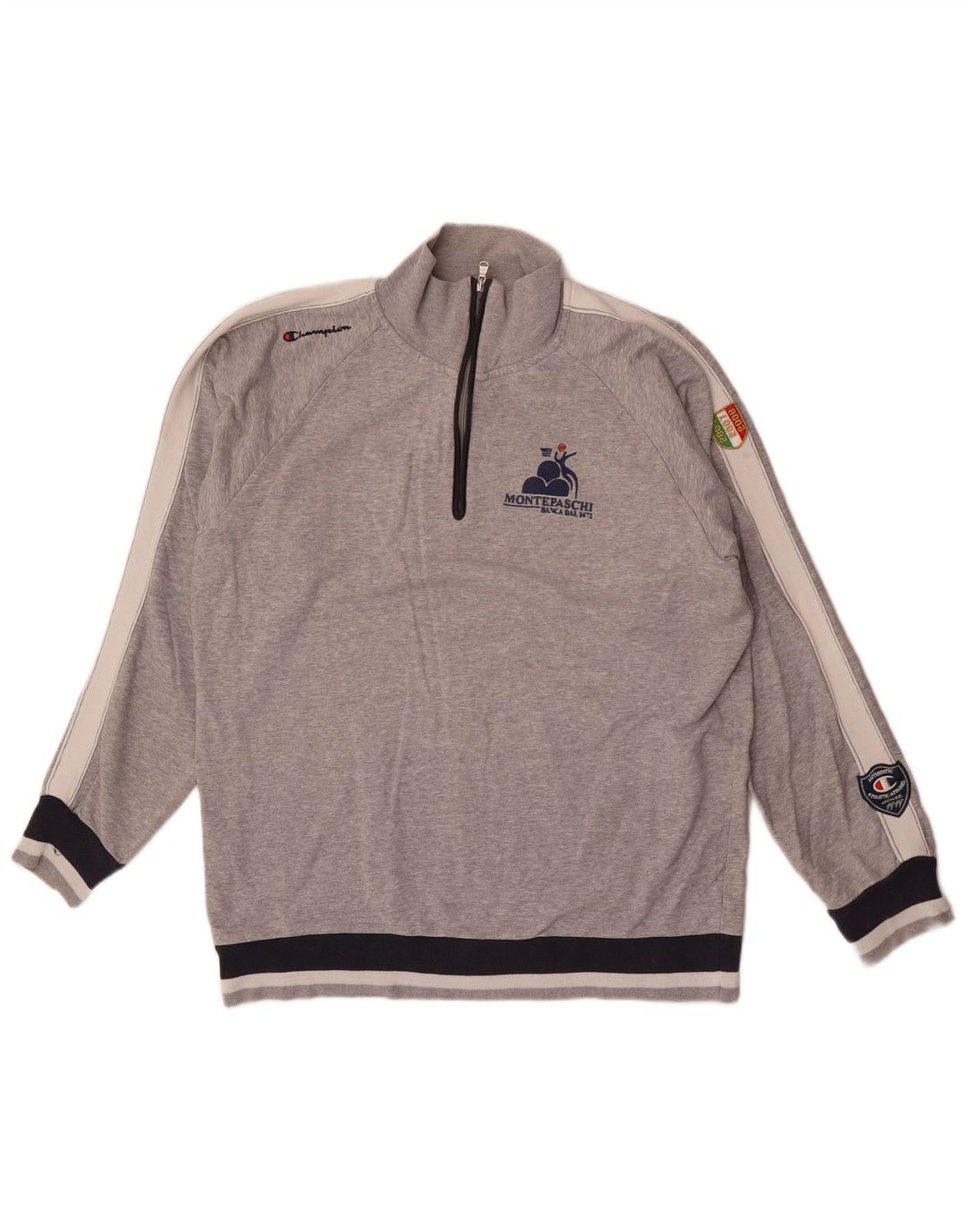 Champion Mens Graphic Zip Neck Sweatshirt Jumper 2XL Grey Colourblock