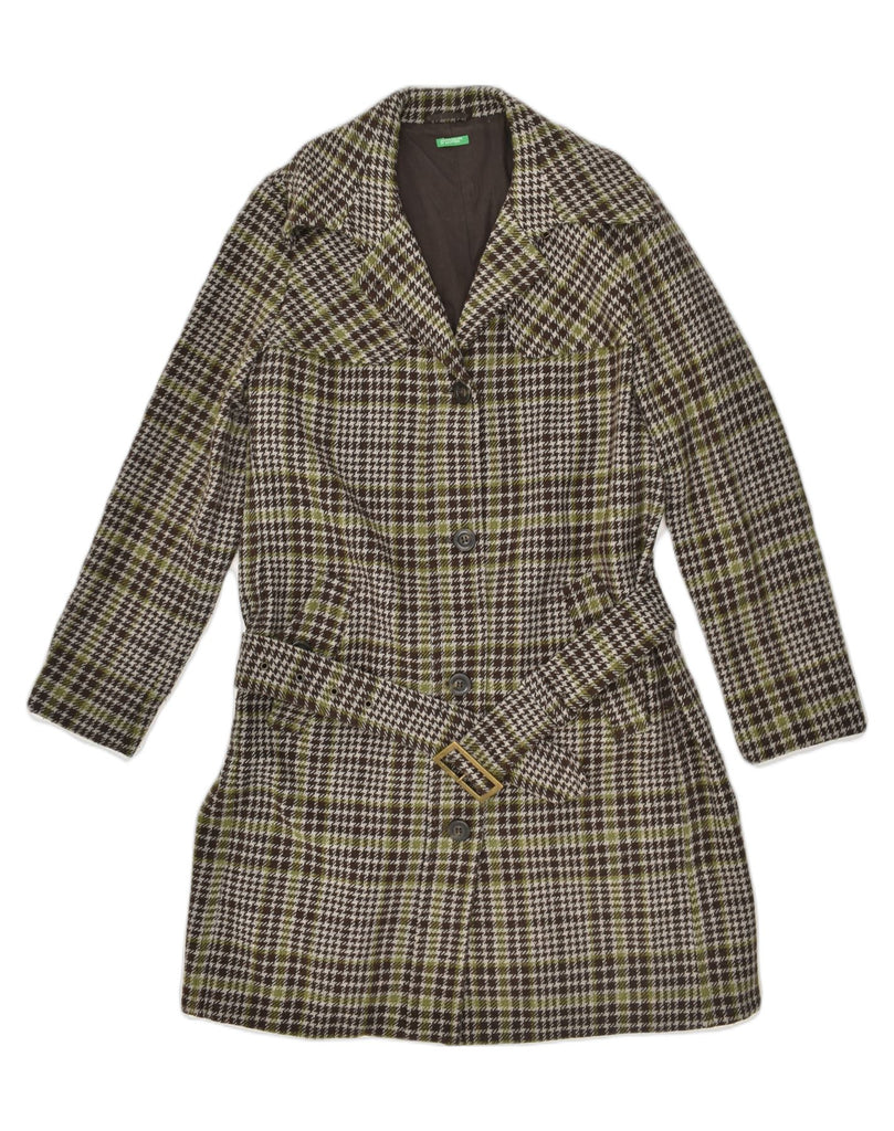 BENETTON Womens Overcoat IT 44 Medium Green Check Wool | Vintage Benetton | Thrift | Second-Hand Benetton | Used Clothing | Messina Hembry 