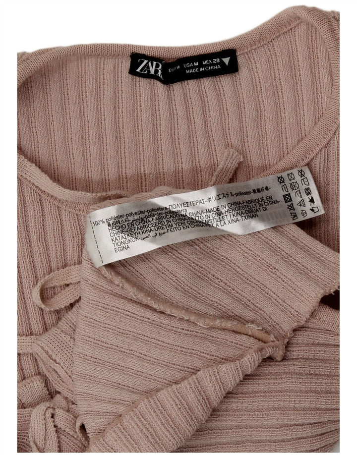 Zara Womens Crop Sleeveless Shirt Blouse UK 12 Medium Pink Polyester