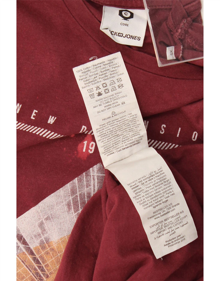 JACK & JONES Mens Core Graphic T-Shirt Top XS Burgundy Cotton