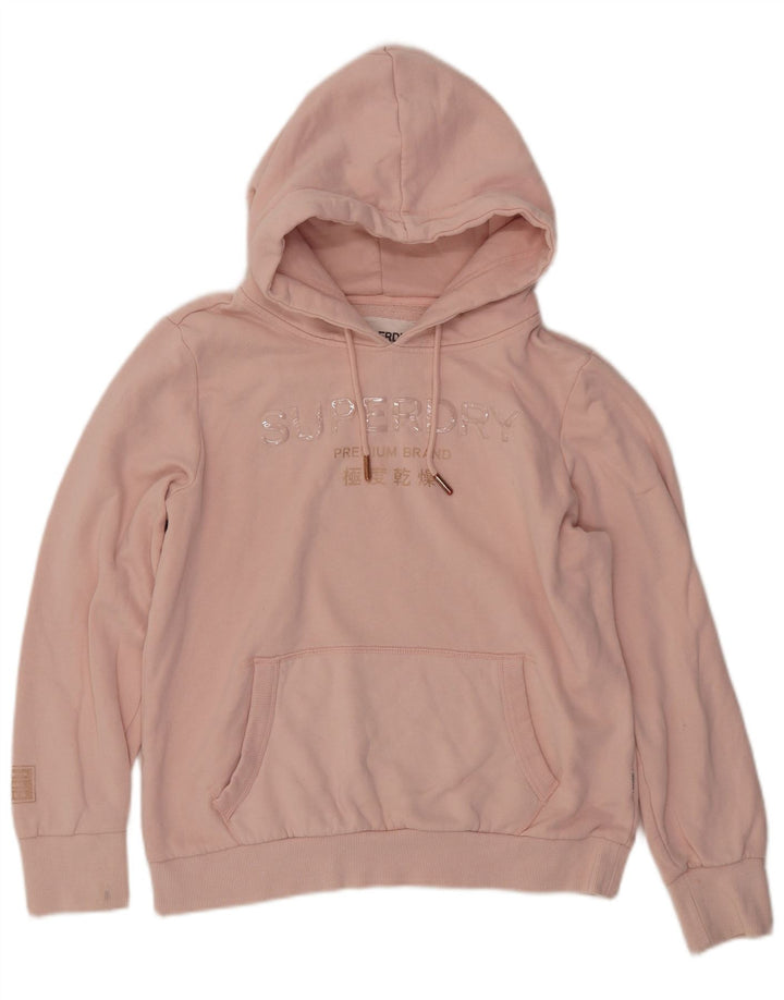 SUPERDRY Womens Graphic Hoodie Jumper UK 16 Large  Pink Cotton