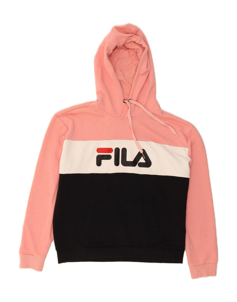 FILA Womens Graphic Hoodie Jumper UK 16 Large Multicoloured Colourblock Vintage Fila and Second-Hand Fila from Messina Hembry 