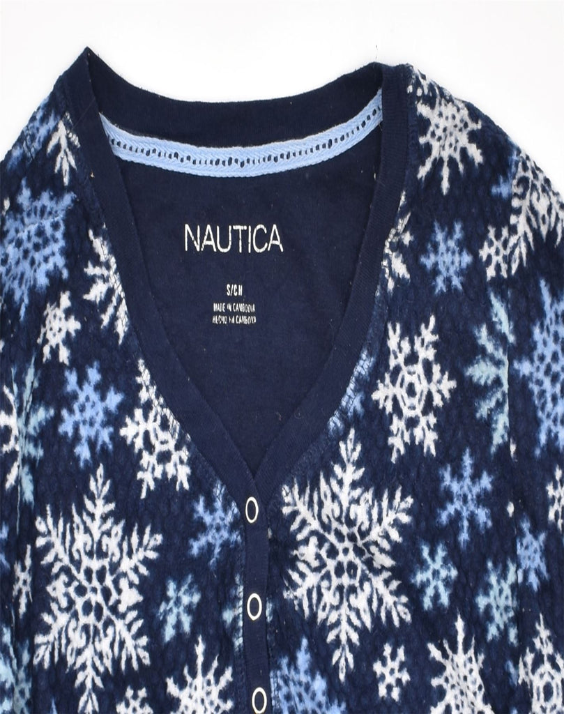 NAUTICA Womens V-Neck Jumper Sweater UK 10 Small Navy Blue Fair Isle | Vintage | Thrift | Second-Hand | Used Clothing | Messina Hembry 