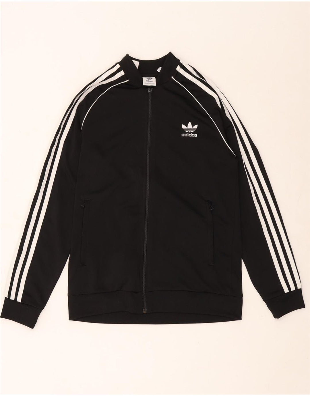 ADIDAS Boys Tracksuit Top Jacket 13-14 Years Black Polyester