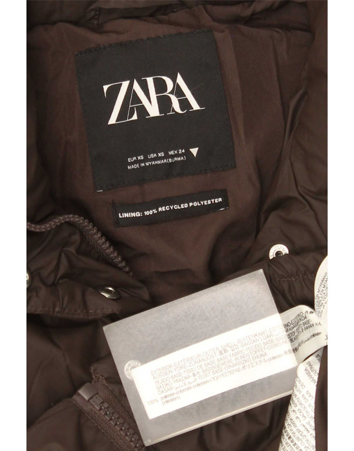 Zara Womens Crop Oversized Padded Jacket UK 6 XS Brown Polyester