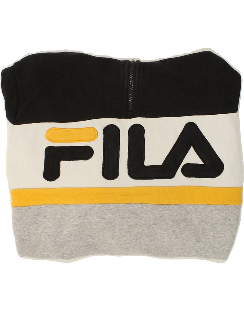 FILA Mens Graphic Zip Neck Hoodie Jumper Small Black Colourblock Cotton | Vintage Fila | Thrift | Second-Hand Fila | Used Clothing | Messina Hembry 