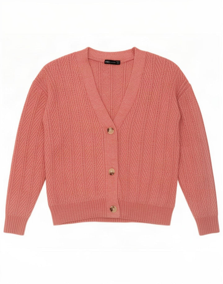 Marks & Spencer Womens Cardigan Sweater UK 14 Medium Pink Polyester