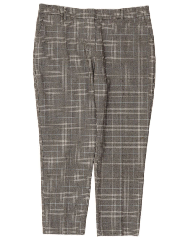 Marks & Spencer Womens Cropped Trousers UK 14 Large W34 L25 Grey Check PVC