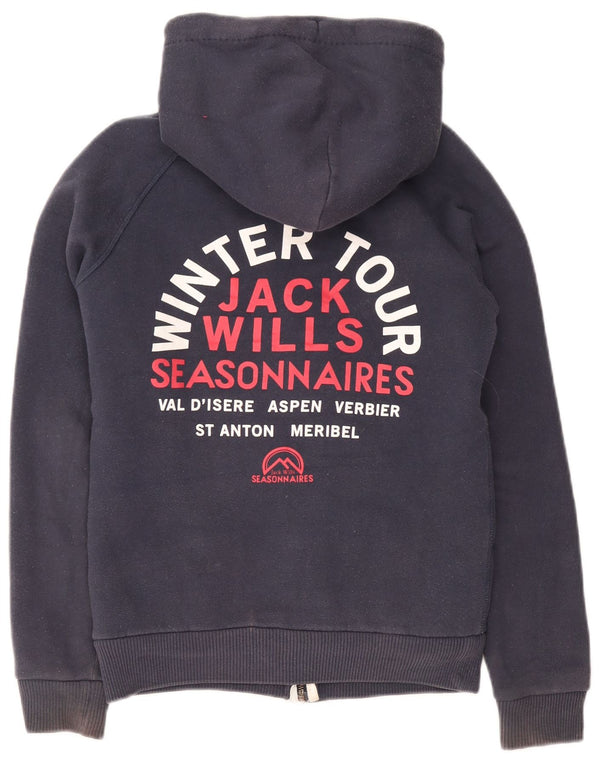 Jack Wills Womens Graphic Sherpa Zip Hoodie Sweater UK 8 Small Navy Blue