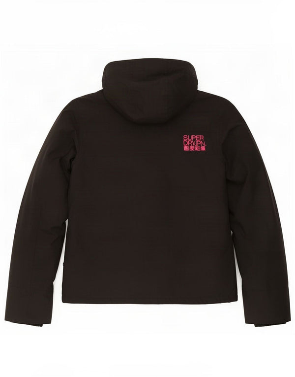 Superdry Womens Hooded Windbreaker Jacket UK 14 Medium Black Nylon