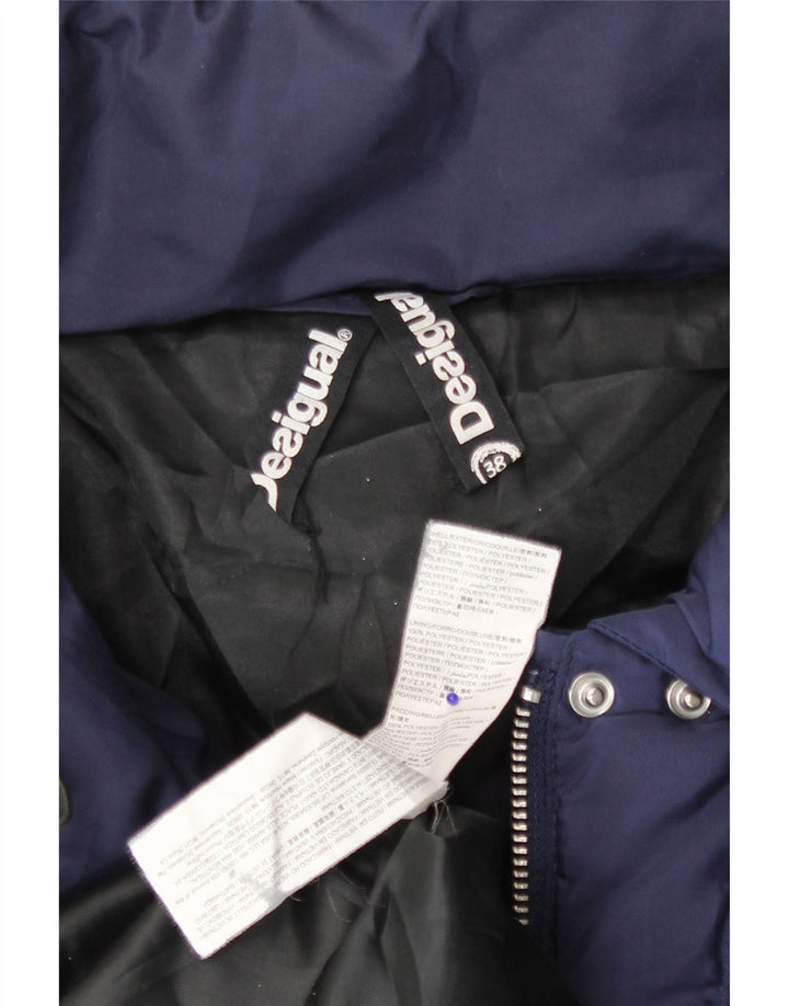 Desigual Womens Padded Coat EU 38 Medium Navy Blue Floral Polyester
