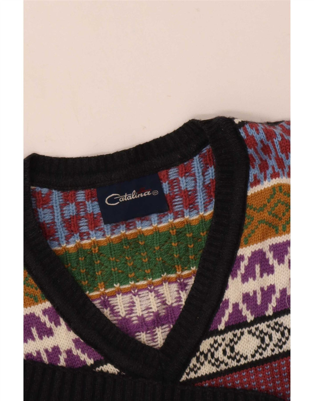 Catalina Mens V-Neck Jumper Sweater Small Multicoloured Geometric