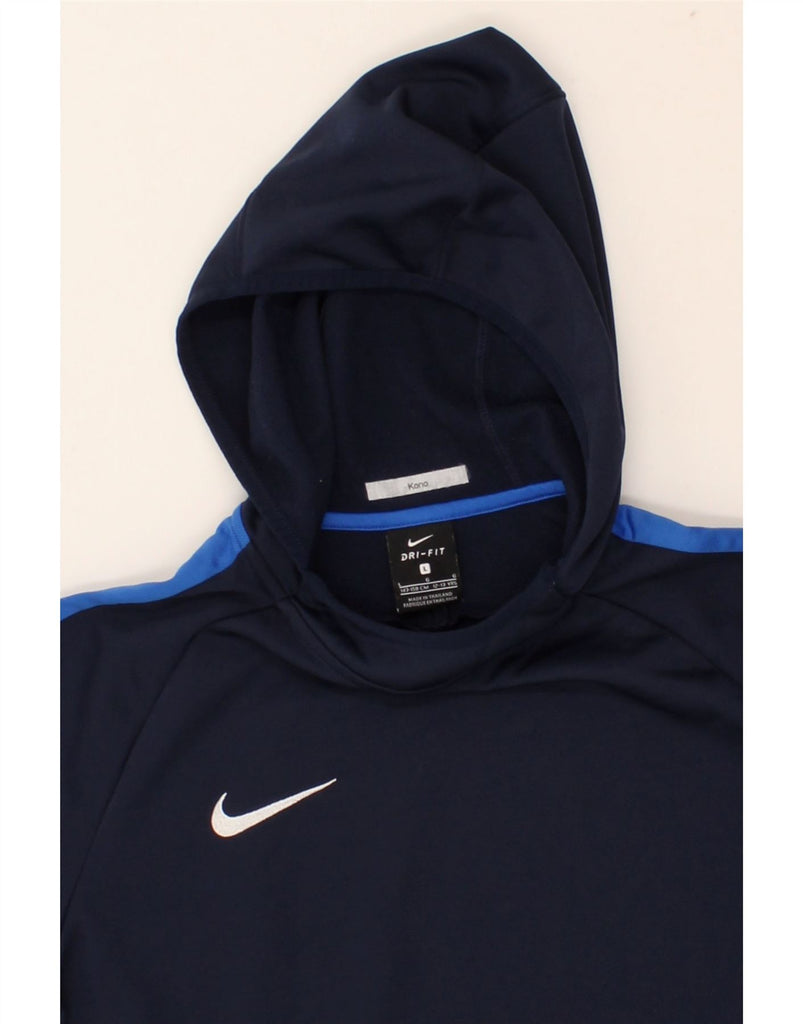 NIKE Boys Dri Fit Hoodie Jumper 12-13 Years Large Navy Blue Colourblock | Vintage Nike | Thrift | Second-Hand Nike | Used Clothing | Messina Hembry 