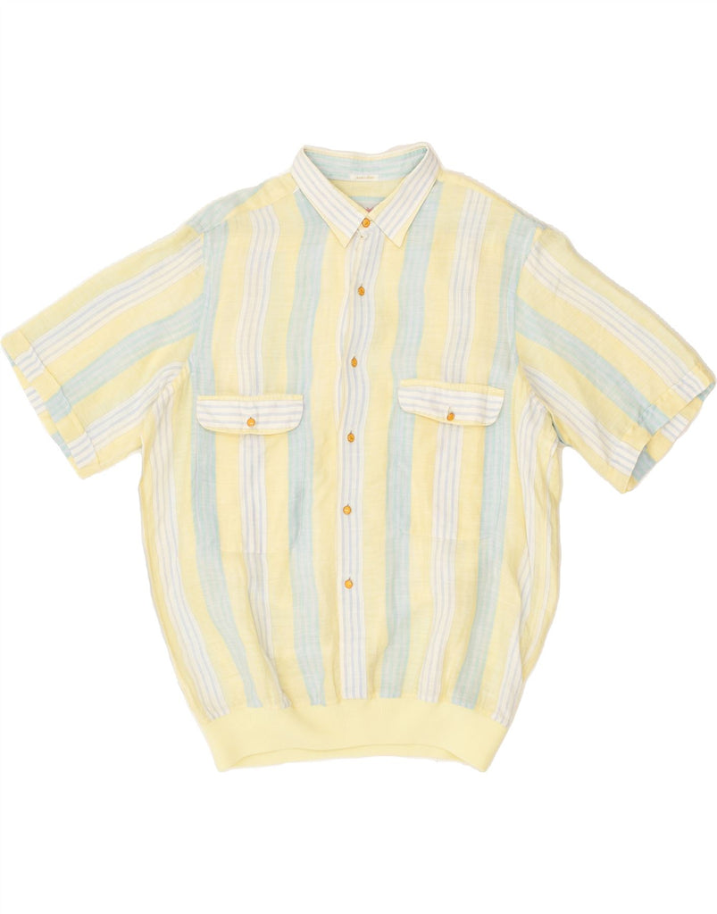 VINTAGE Womens Short Sleeve Shirt Blouse UK 16 Large  Yellow Striped Linen | Vintage Vintage | Thrift | Second-Hand Vintage | Used Clothing | Messina Hembry 