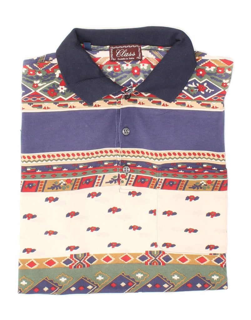 CLASS Mens Polo Shirt Medium Multicoloured Striped Cotton Vintage Class and Second-Hand Class from Messina Hembry 