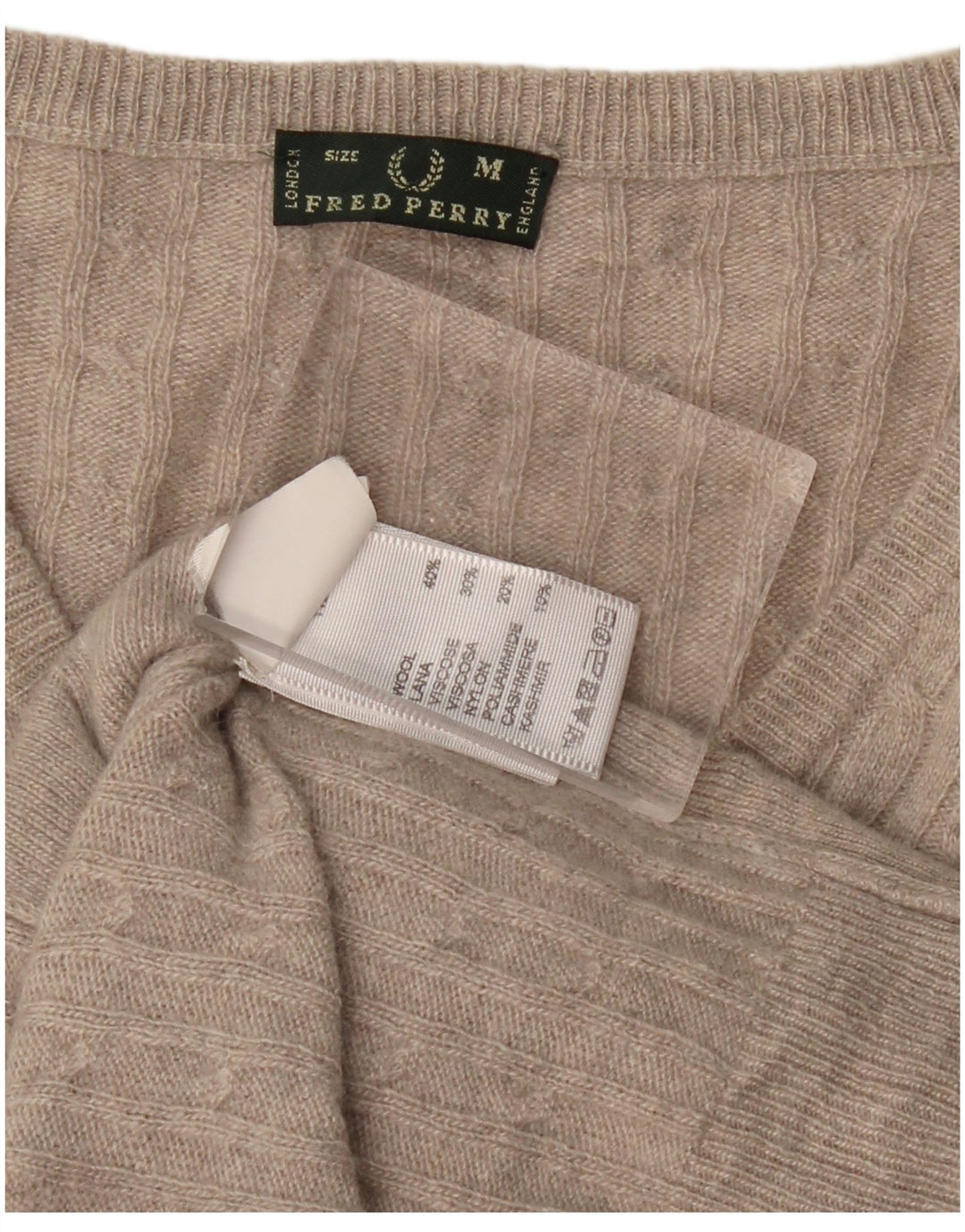 FRED PERRY Womens V-Neck Jumper Sweater UK 12 Medium Grey Wool