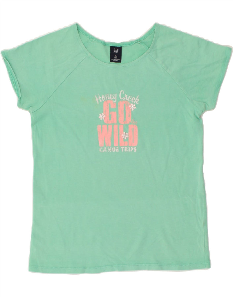 GAP Girls Graphic T-Shirt Top 11-12 Years XL Green Cotton | Vintage Gap | Thrift | Second-Hand Gap | Used Clothing | Messina Hembry 