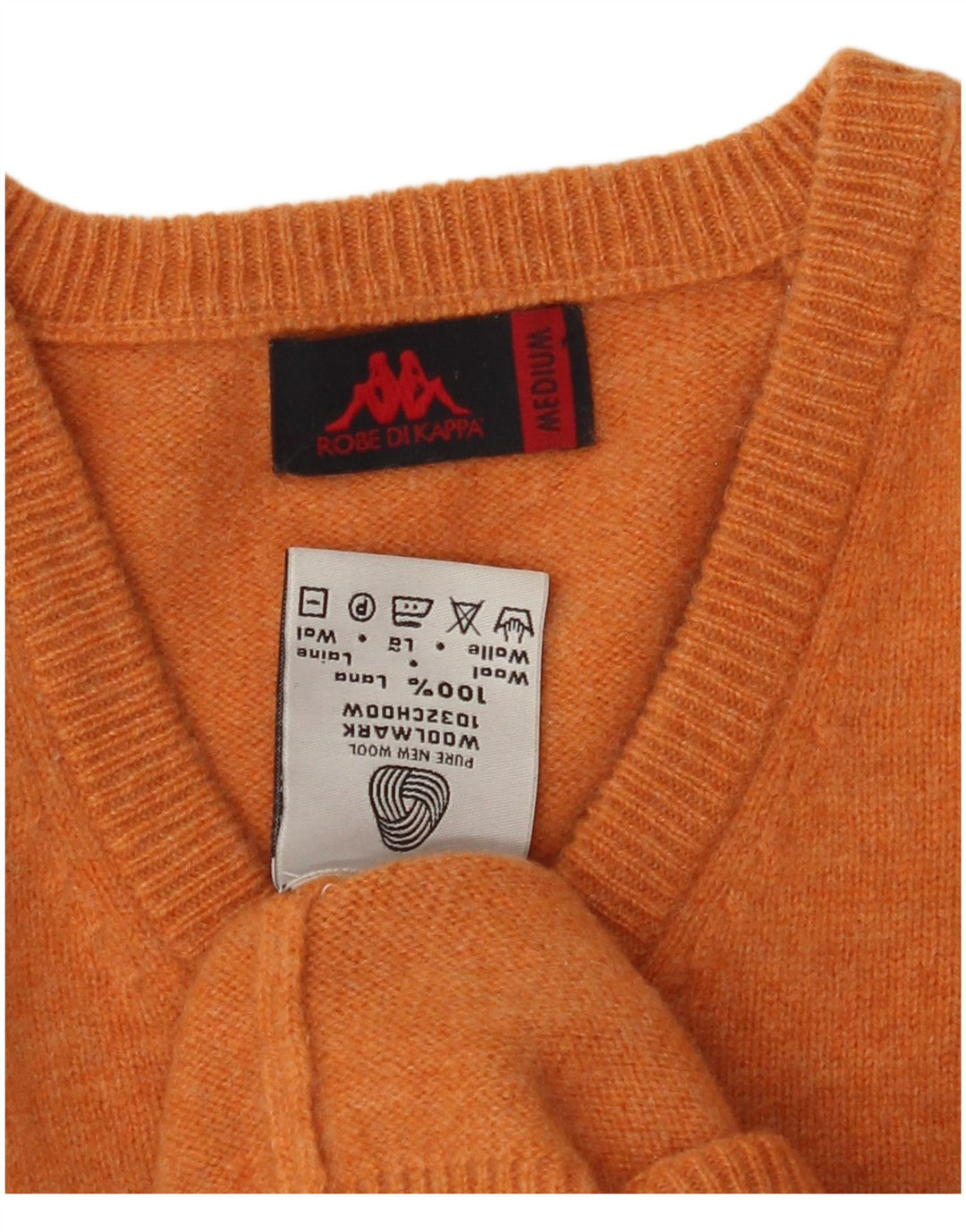 KAPPA Mens V-Neck Jumper Sweater Medium Orange Wool