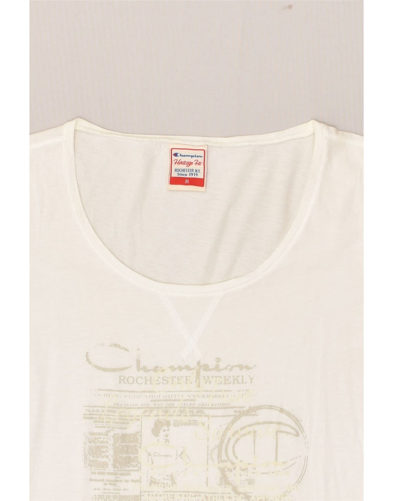 CHAMPION Womens Heritage Fit Graphic T-Shirt Top UK 12 Medium White | Vintage Champion | Thrift | Second-Hand Champion | Used Clothing | Messina Hembry 