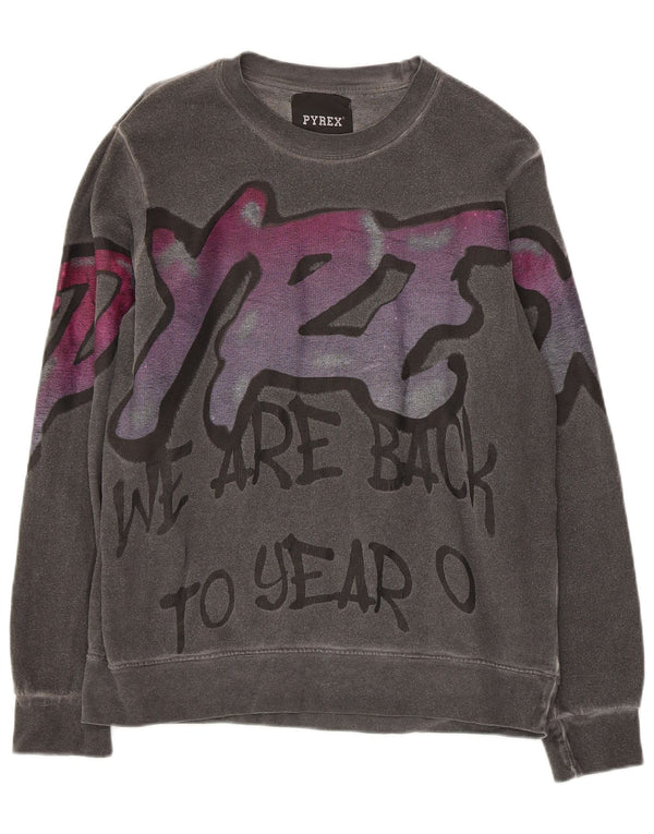 Pyrex Womens Graphic Sweatshirt Jumper UK 10 Small Grey Cotton
