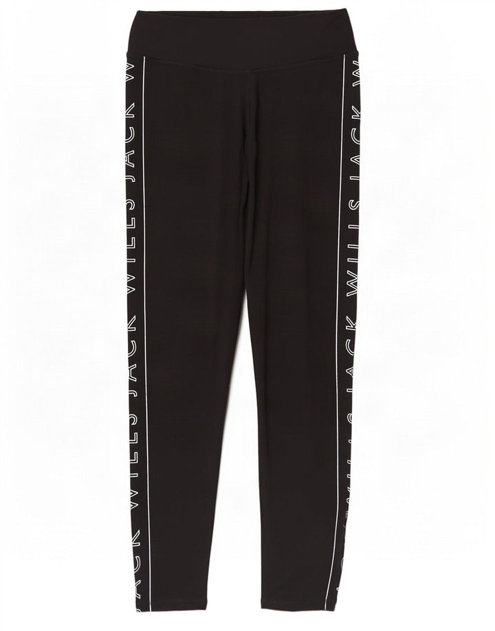 Jack Wills Womens Graphic Leggings UK 12 Medium Black Polyester