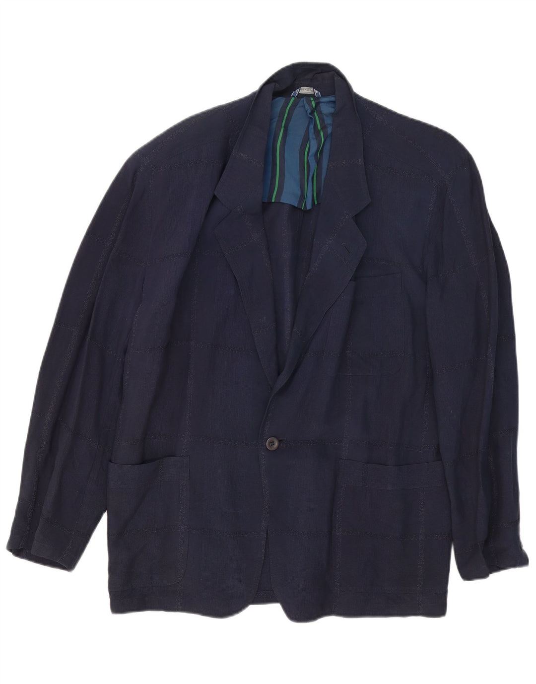 Giorgio Zanella Mens 1 Button Blazer Jacket IT 46 Small Navy Blue Check