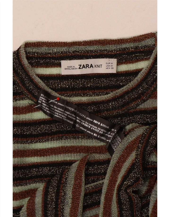 Zara Womens Crop Top Long Sleeve UK 12 Medium Multicoloured Striped