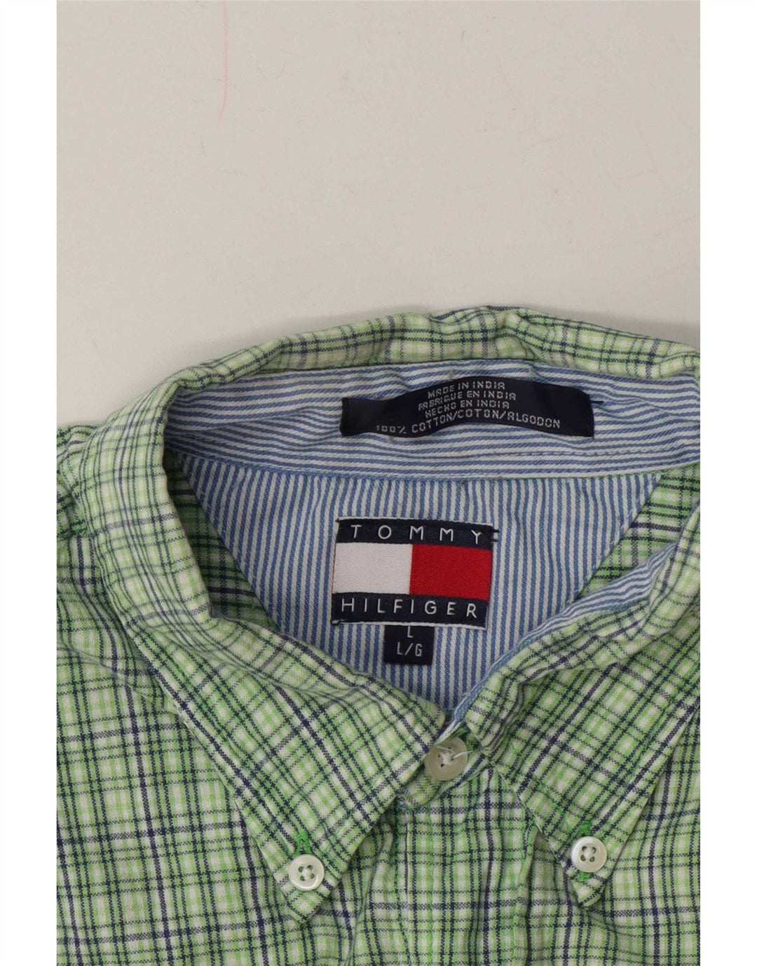 Tommy Hilfiger Mens Short Sleeve Shirt Large Green Check Cotton