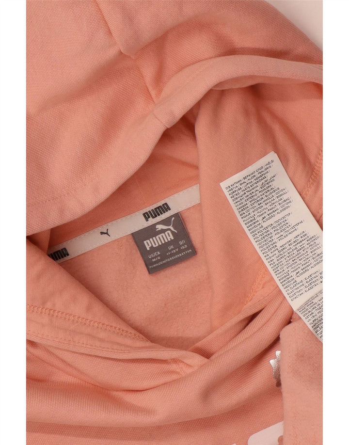Puma Girls Oversized Crop Graphic Hoodie Jumper 11-12 Years Pink Polyester