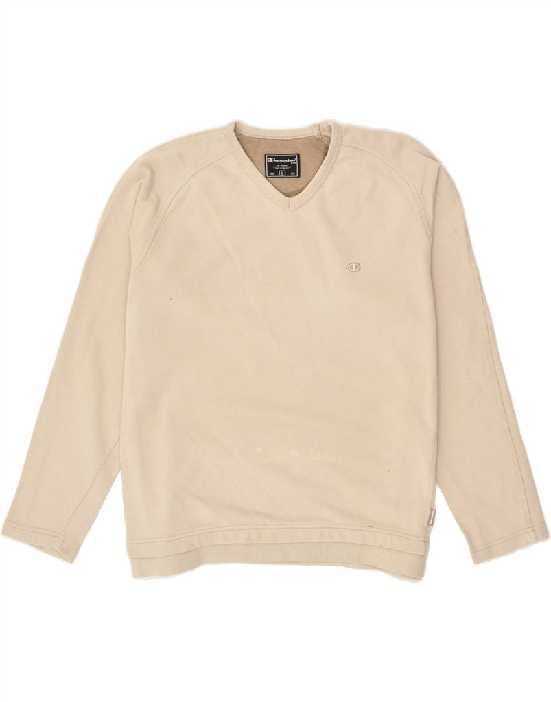 CHAMPION Mens Top Long Sleeve Large Beige Cotton | Vintage Champion | Thrift | Second-Hand Champion | Used Clothing | Messina Hembry 