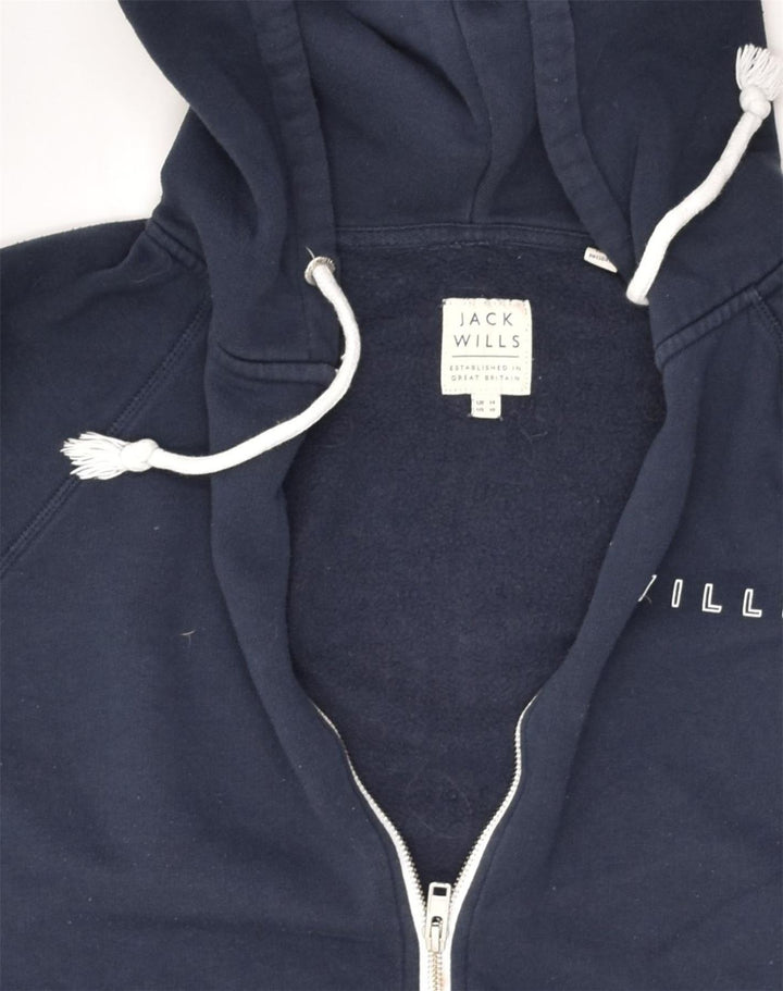 JACK WILLS Womens Zip Hoodie Sweater UK 14 Large Navy Blue Cotton | Vintage Jack Wills | Thrift | Second-Hand Jack Wills | Used Clothing | Messina Hembry 