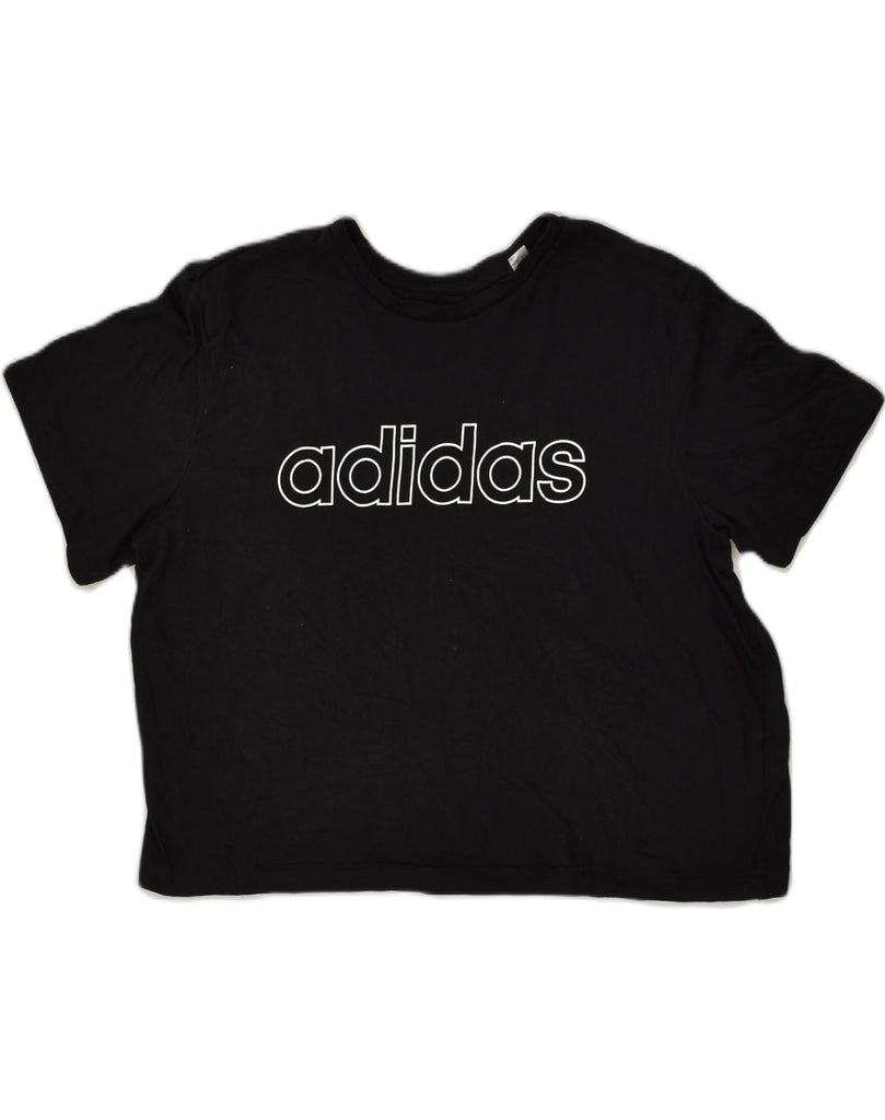 ADIDAS Womens Crop Graphic T-Shirt Top UK 14 Large Black Polyester | Vintage Adidas | Thrift | Second-Hand Adidas | Used Clothing | Messina Hembry 