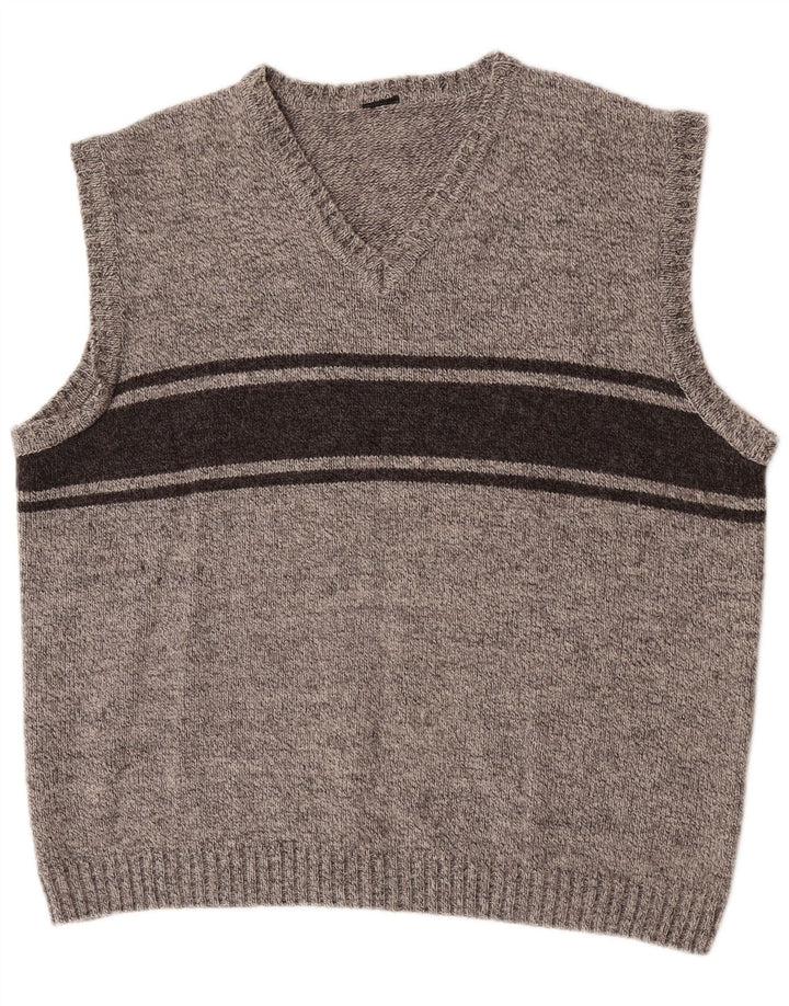 Vintage Mens Vest Tank Top XL Grey Striped