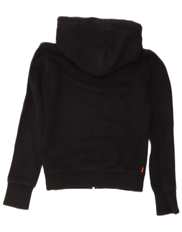 Superdry Womens Zip Hoodie Sweater UK 8 Small Black Cotton