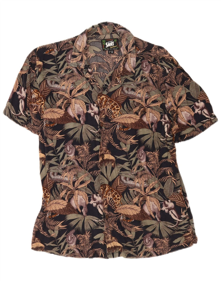 Pull & Bear Mens Short Sleeve Shirt Large Multicoloured Floral Viscose